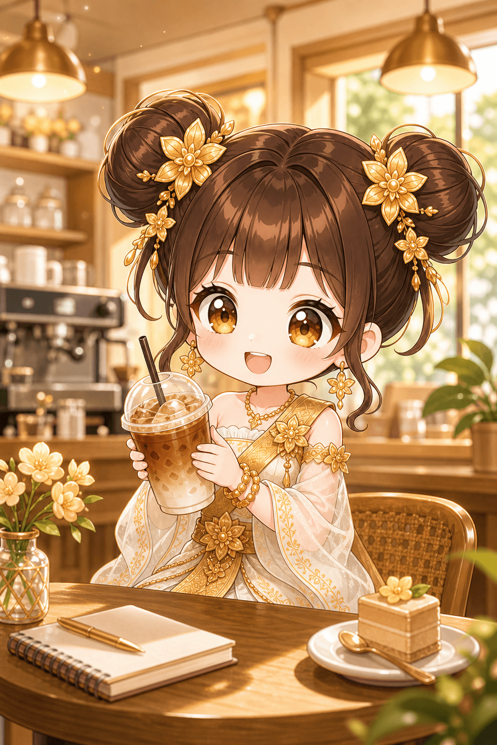 ภาพตัวอย่างเทมเพลตพิกุลถือกาแฟในคาเฟ่